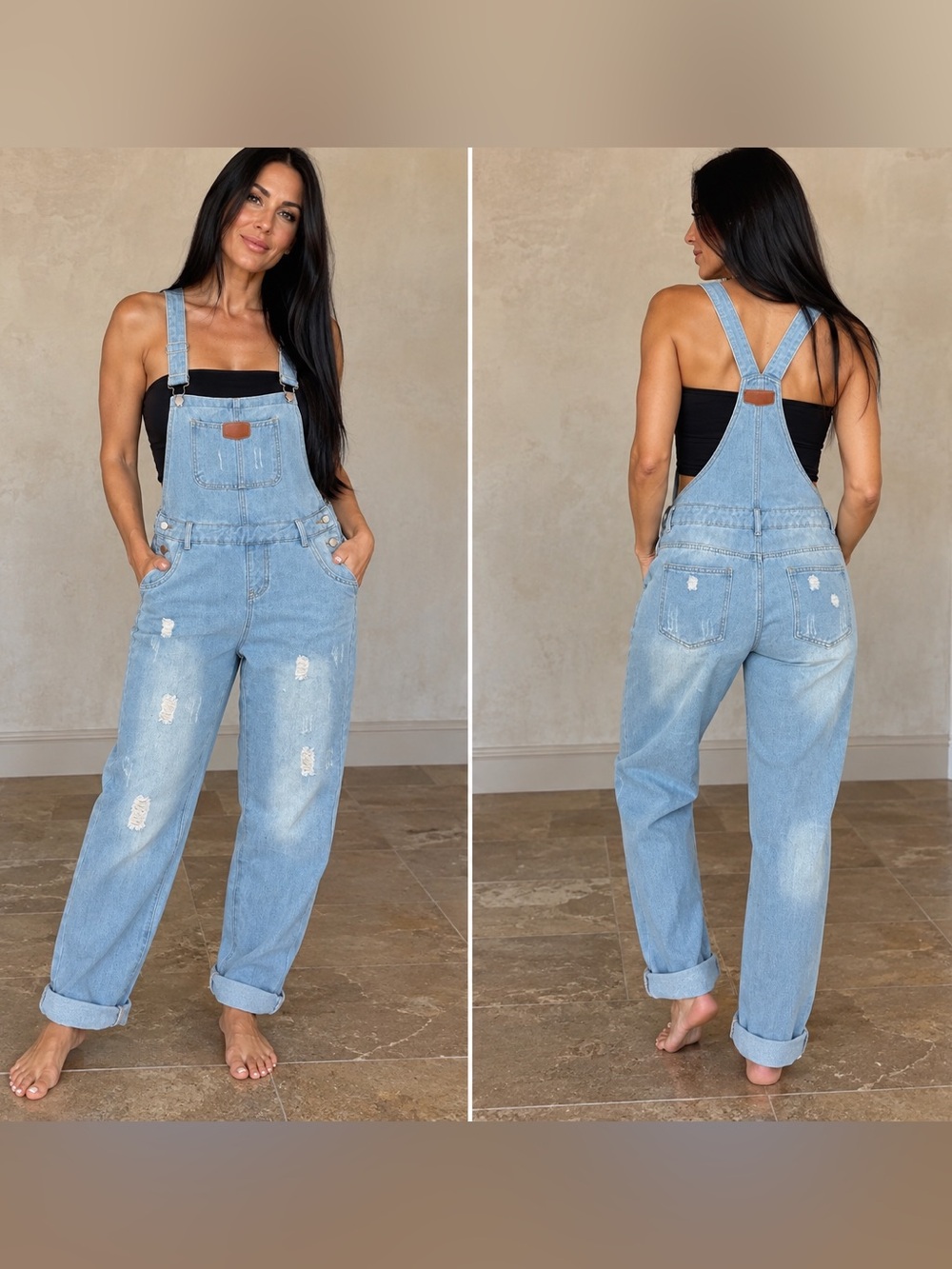 Light Wash Distressed Denim Overalls for Women Sz 8